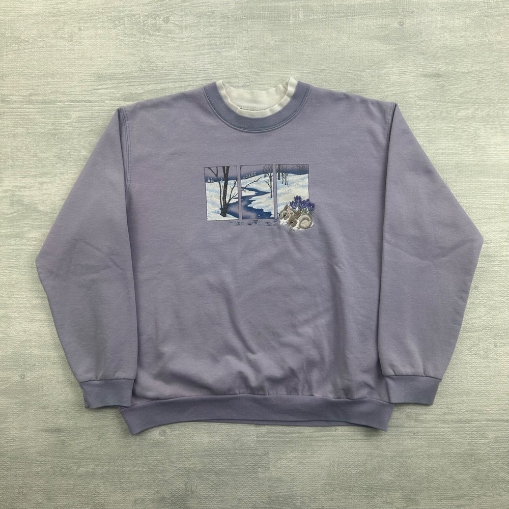Vintage 90s Top Stitch Bunny Sweatshirt Size Small Purple Outdoor Nature Grandma